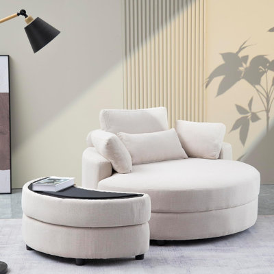 Canapé rembourré beige moderne avec repose-pieds, fauteuil d'appoint confortable pour le salon