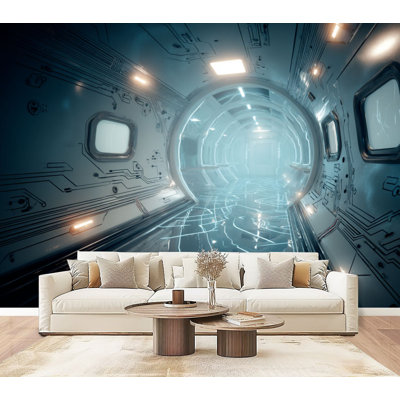Peel and Stick Wallpaper Minimalist High Tech Architecture Reflective Floors Ambient Light Wall Murals 69"H x 96"W Removable PVC Wall Paper Self-Adhesive Wall Decor for Bedroom Living Room Home Office