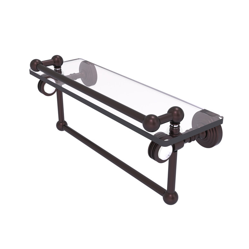 Tablette en verre avec barre de tour Jarrell, H 5,5 po x l 16 po x p 6,8 po, Bronze antique