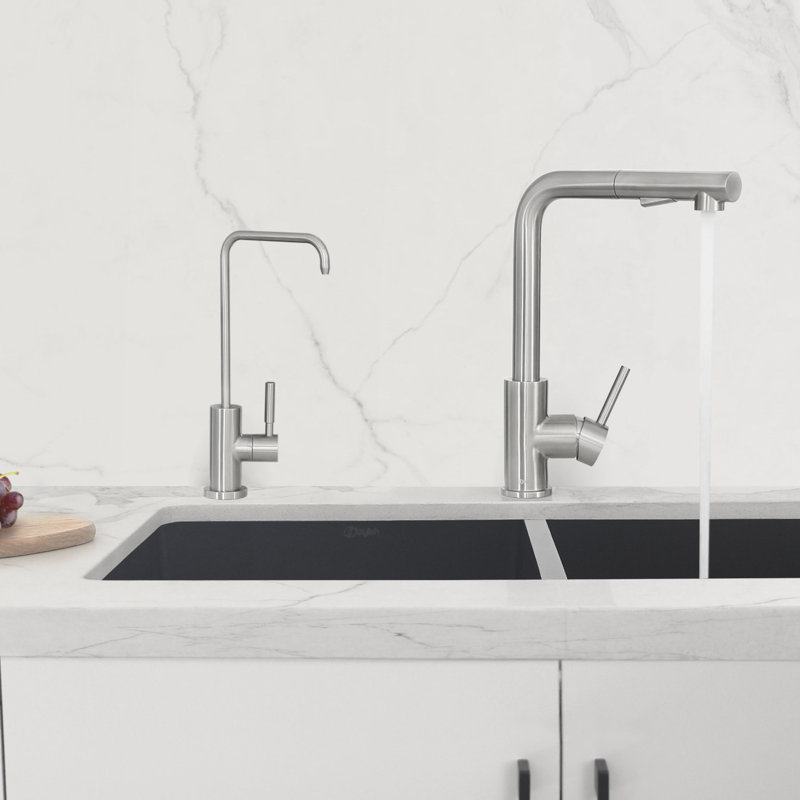 STYLISH Single Handle Pull Down Stainless Steel Kitchen Faucet with Cold Water Tap, Brushed