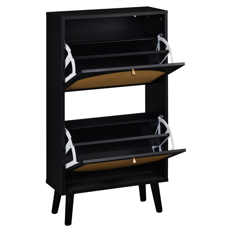 Lavenia 2-Drawer Manufactured Wood Shoe Cabinet, Black/Gold