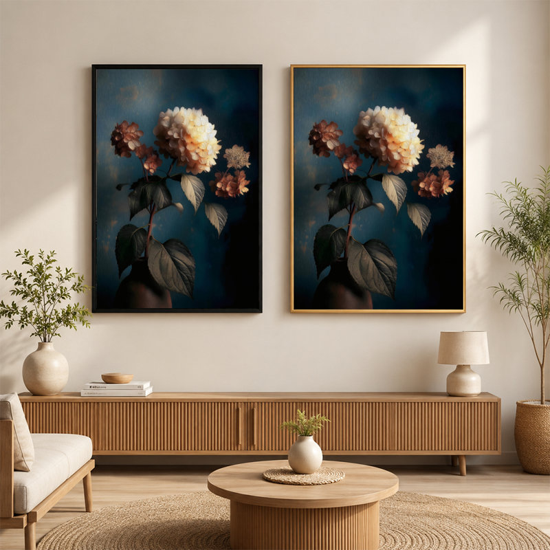 Vase d'hortensia, art mural sur toile avec cadre flottant, prêt à être suspendu, 8x12in, White