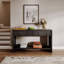 Console de style ferme - Canapé en bois vieilli de 55,12 po de long avec tiroirs de rangement et tablette ouverte