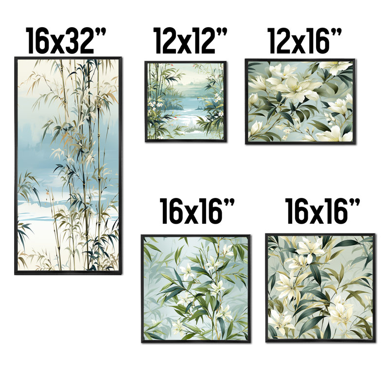 Ensemble de 5 pièces Clayre - Art mural tropical, Cadre flottant noir