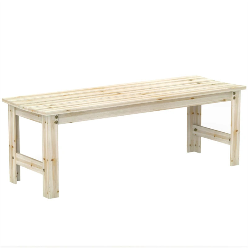 Backless Slatted Bench, Natural Wood