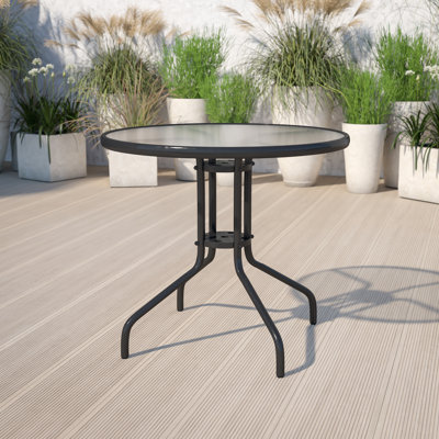 Amlie 31.5" Round Tempered Glass Metal Table with Smooth Ripple Design Top