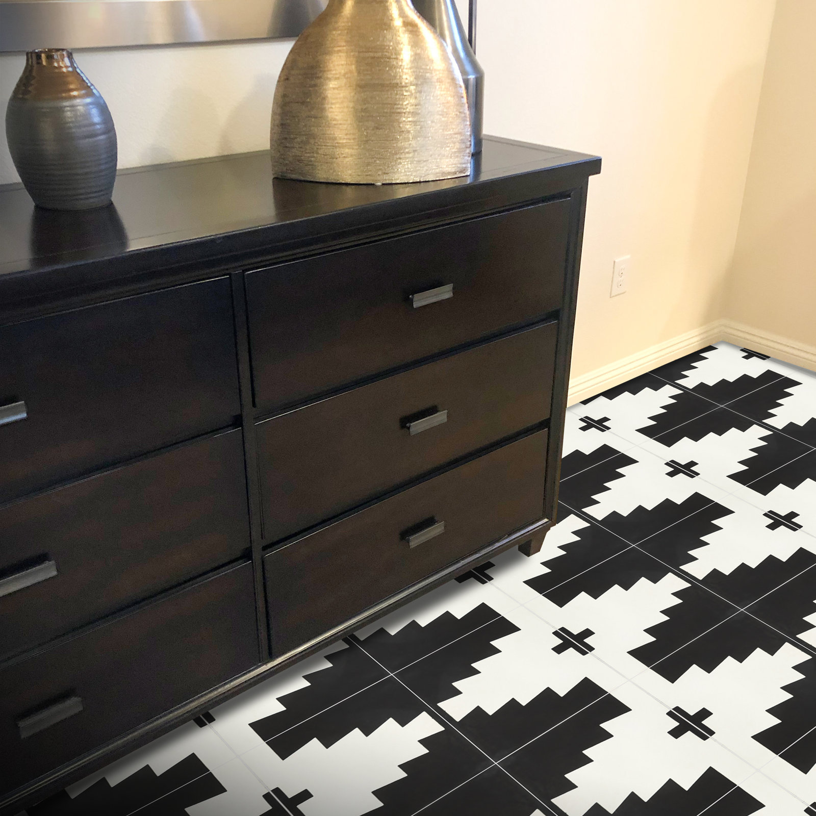 Midar 8" x 8" Wall & Floor Tile, Black/White
