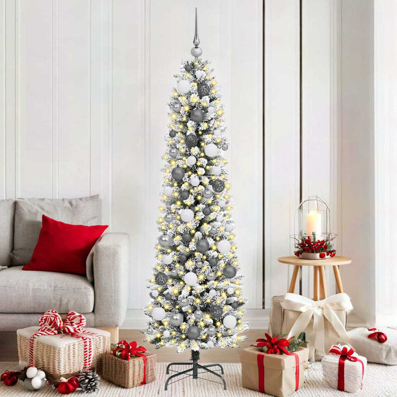 vidaXL Artificial Christmas Tree with 300 LEDs with Stand, White/Grey, 5.91 ft