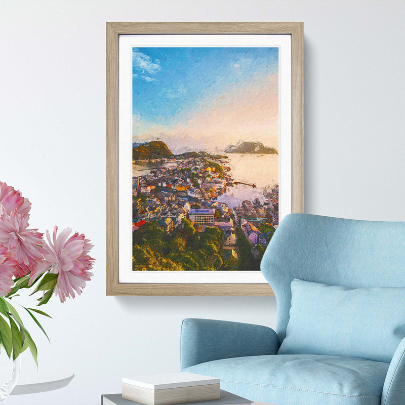 Alesund In Norway - Single Picture Frame Print, 33cm H x 24cm W x 2cm D, Oak Framed