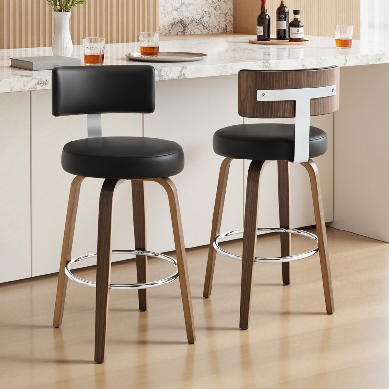 Tabouret de bar et de comptoir Sonja, Siège noir / cadre brun, Tabouret de comptoir (siège d'une hauteur de 26 p