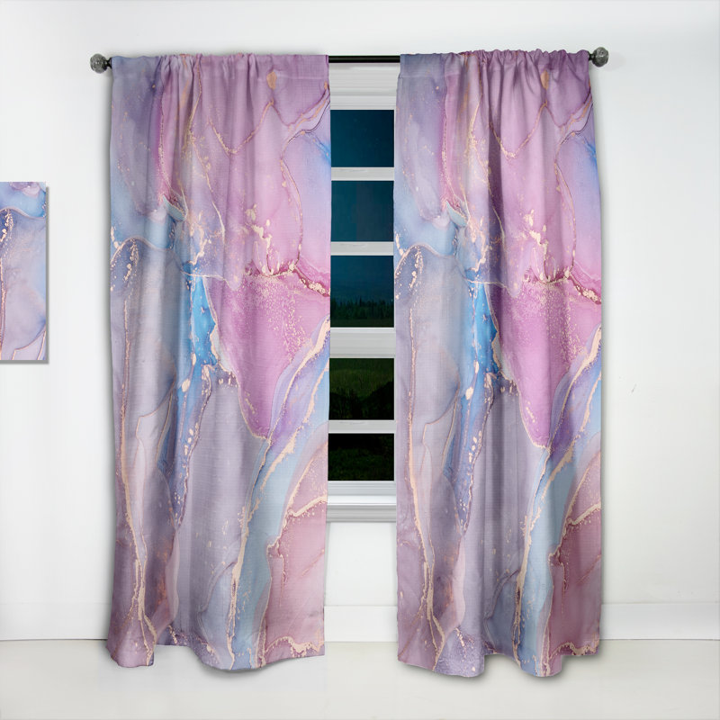 Rose et bleu liquide Art I - rideau abstrait - velours obscurcissant - 1 panneau, L 52 po x L 120 po