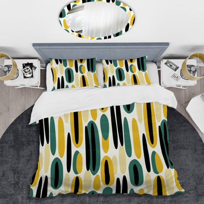 Ensemble de housse de couette jaune et vert à rayures ovales