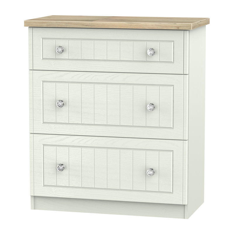 Fully Assembled Zenfield 3 Drawer Chest, Kashmir Ash/Bordeaux Oak