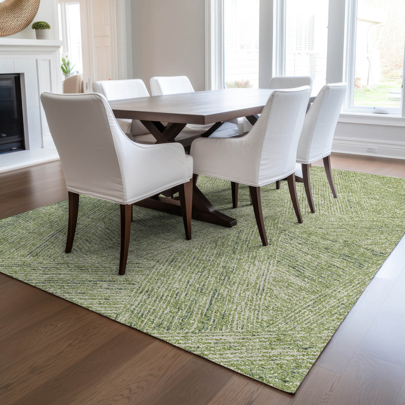 Aloe Green Synthetic Washable Rectangular Area Rug 46" x 30"