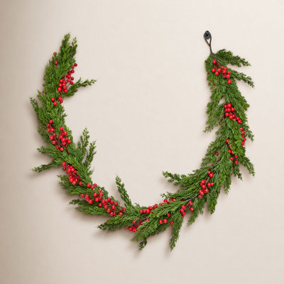 65" Faux Red Berries Cypress Garland