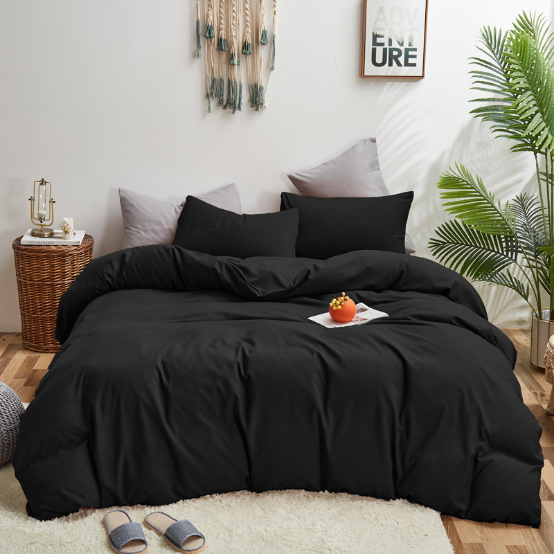 Solid Color Comforter Dark Color 3 PCs Bedding Set Deep Color Bed Comforter Set, Black