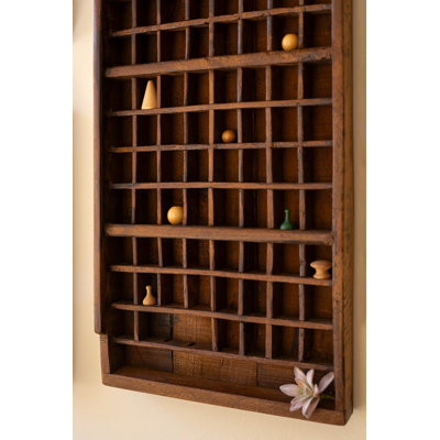  Wooden Printers Tray Wall Shelf, 12" H Vintage Display Made of Recycled Wood in Brown
