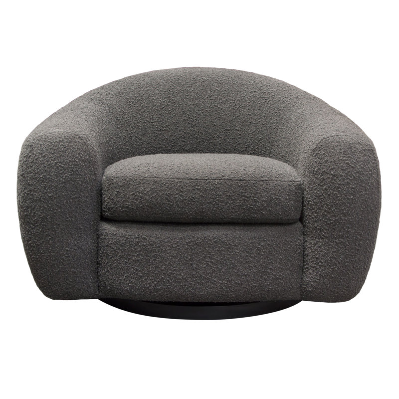 Charcoal Boucle Textured Swivel Barrel Chair
