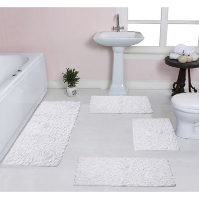 Dobrinsky Plush Floral Solid Bath Rug Set 100% Cotton (Set of 4)