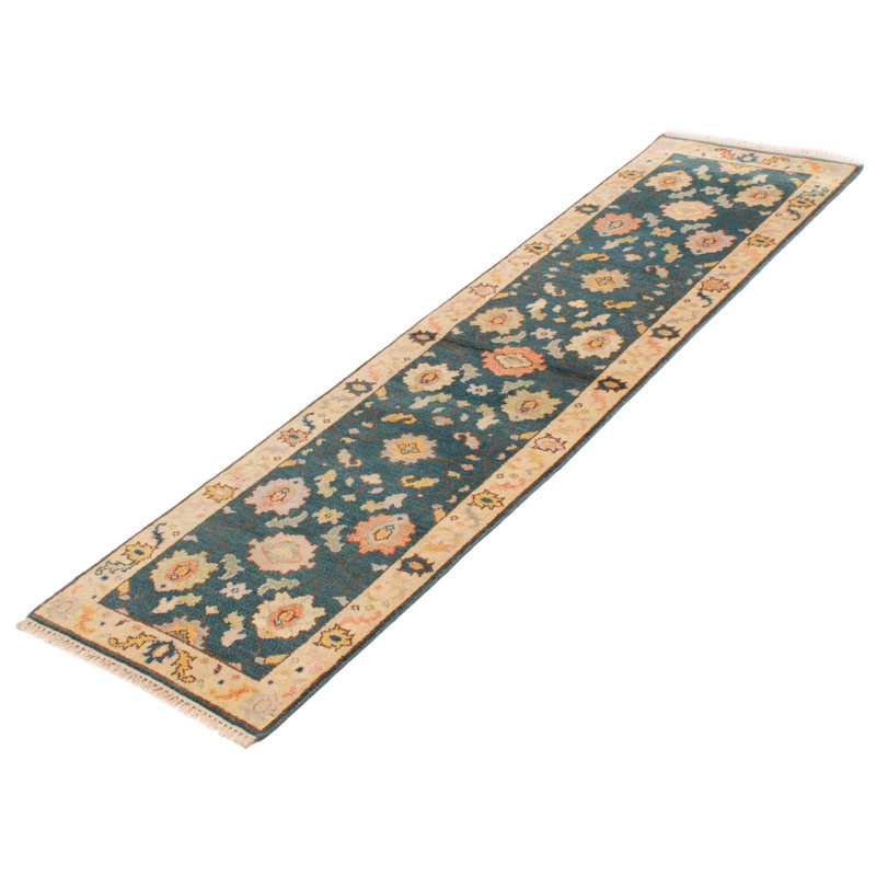 Tapis sarcelle moderne Oushak 2 pi 6 po x 9 pi 10 po