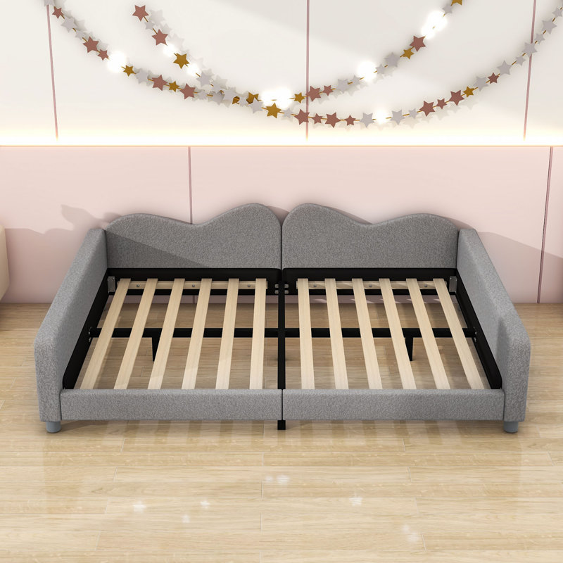 Wood Upholstered Daybed with Cloud-Shaped Backrest, Gray, Full