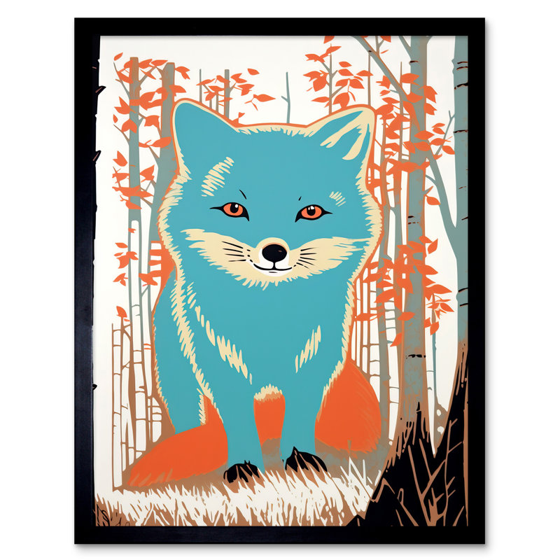 Alexandera Cute Blue Fox 1 Piece Single Picture Frame Wall Art