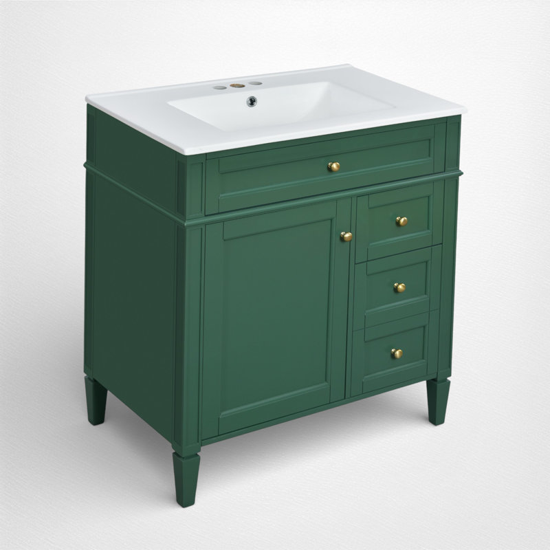 30'' Single Bathroom Vanity With Ceramic Sink Top, Green