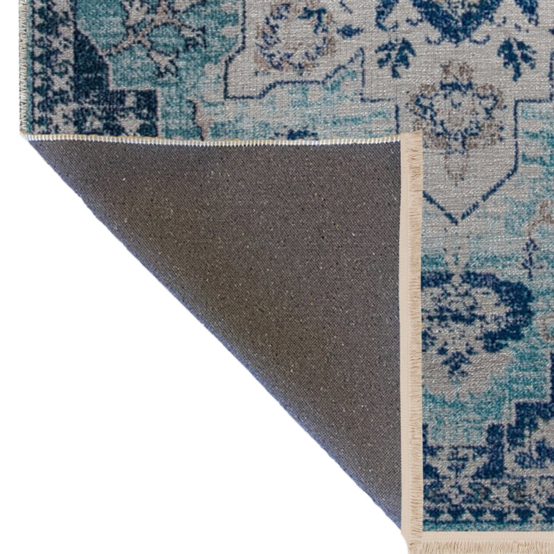 Tapis décoratif rétro à motif bleu à motif traditionnel, Tapis de couloir 3 pi 4 po x 9 pi 11 po