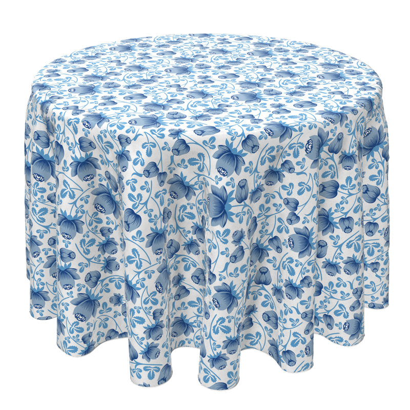 Lorla Round Tablecloth, 100% Cotton, 60 Round", Rose Petals Blue