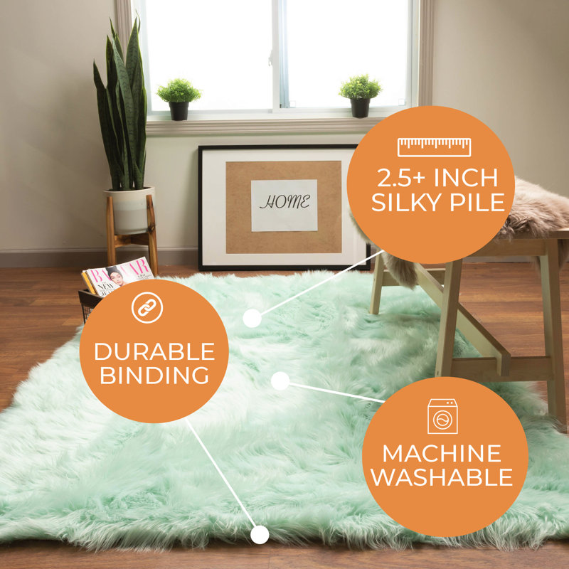 Tapis à poil long moelleux lavable à la machine Diller Mint, Rectangle 3 pi x 5 pi