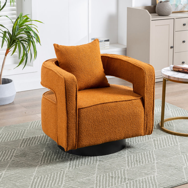 Davidanthony Upholstered Swivel Barrel Chair, Caramel Polyester