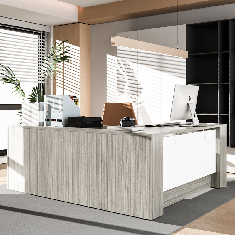 Neily L-Shaped Executive Desk With File Cabinet For Home Office