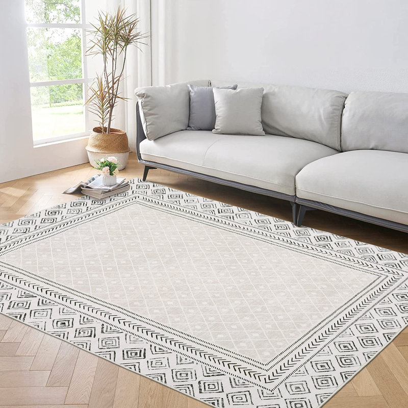 Area RugModern Bordered Accent Rug for BedroomWashable Living Room RugHome Decor CarpetNon Shedding Kitchen Rug, Gray