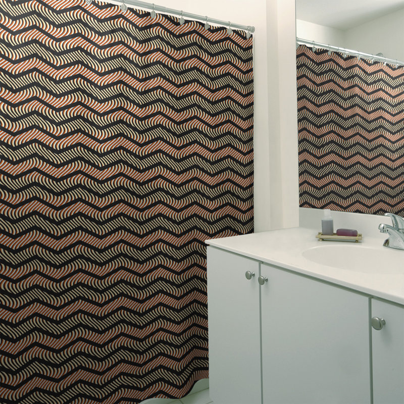 Rideau de douche simple à chevrons ondulés, Noir / Orange