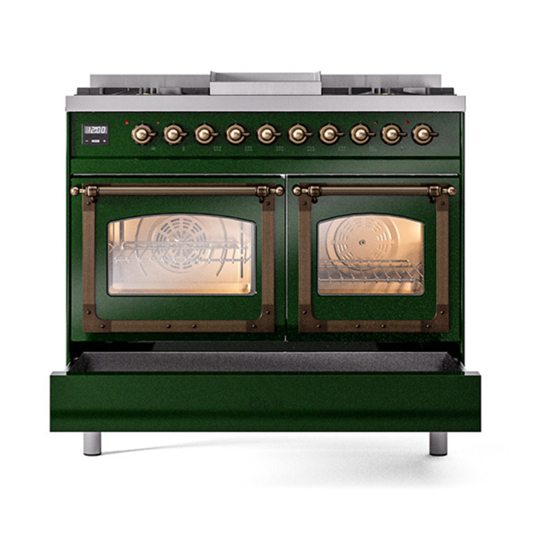 ILVE Nostalgie II Noblesse 40 in Dual Fuel Range, Emerald Green/Bronze, Natural Gas