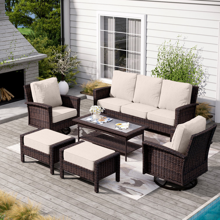 Nadilee Premium All-Weather Wicker - Person Patio Conversation Sets with Cushions