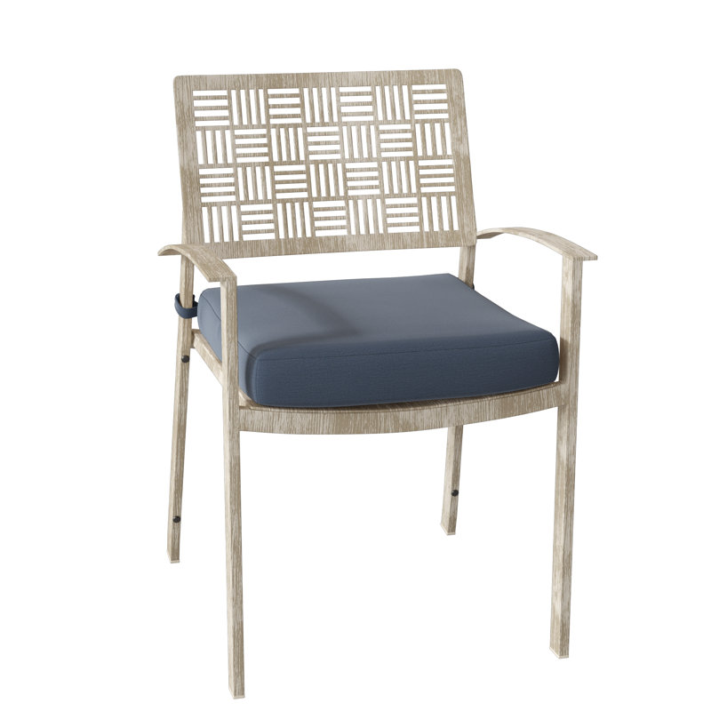 Chaise de patio empilable New Century, Blanc patiné, Toile bleu marine Sunbrella®
