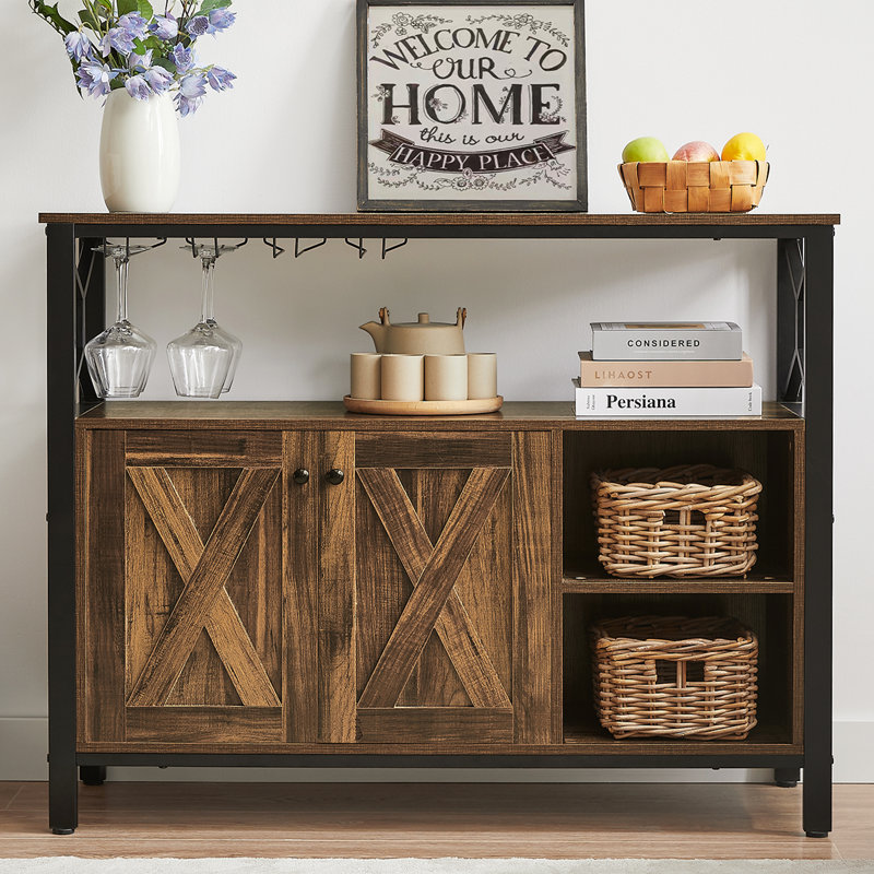 45.3" Sideboard Buffet Cabinet With Wine Glass Rack, Brown