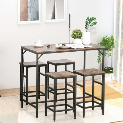 Natrice 5-Piece Industrial Dining Table Set, Bar Table & 4 Stools Set, Space Saving For Pub & Kitchen -  17 Stories, 4B3E5AB177BB487FADF8094160C39E76