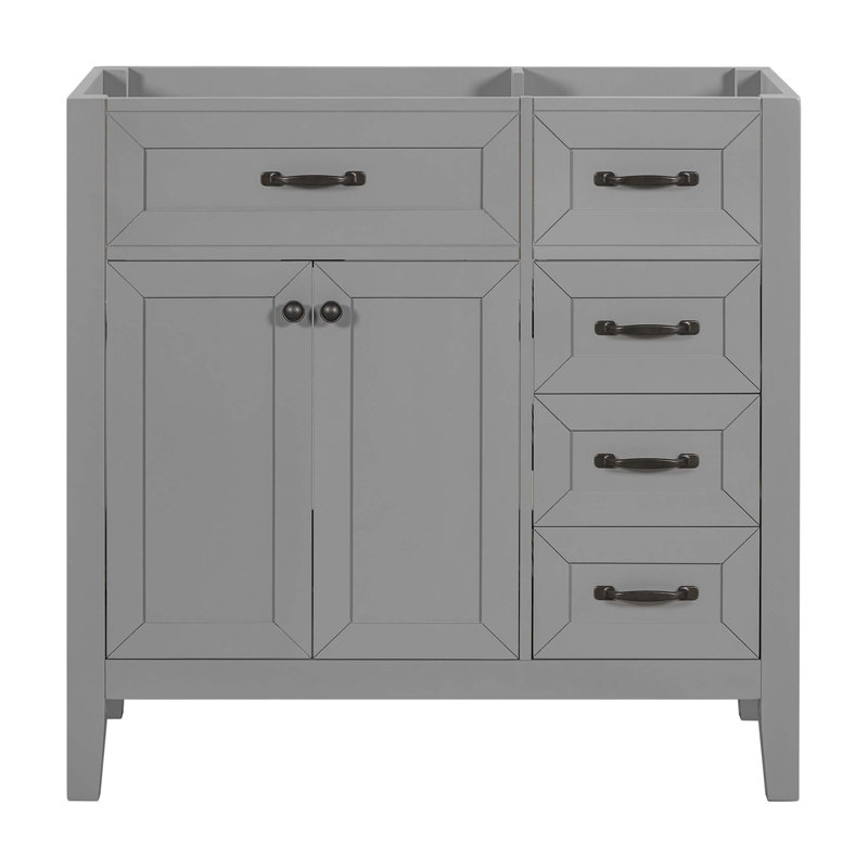 Meuble-lavabo 36 po sans lavabo, base d'armoire seulement, armoire de salle de bain avec 3 tiroirs, structure solide et panneau de fibres à densité moyenne