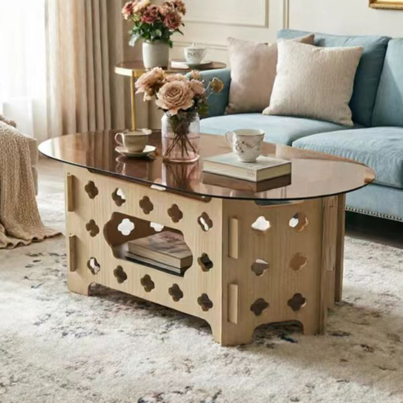 Tables basses et cocktails multifonctionnelles, maison moderne en verre et bois