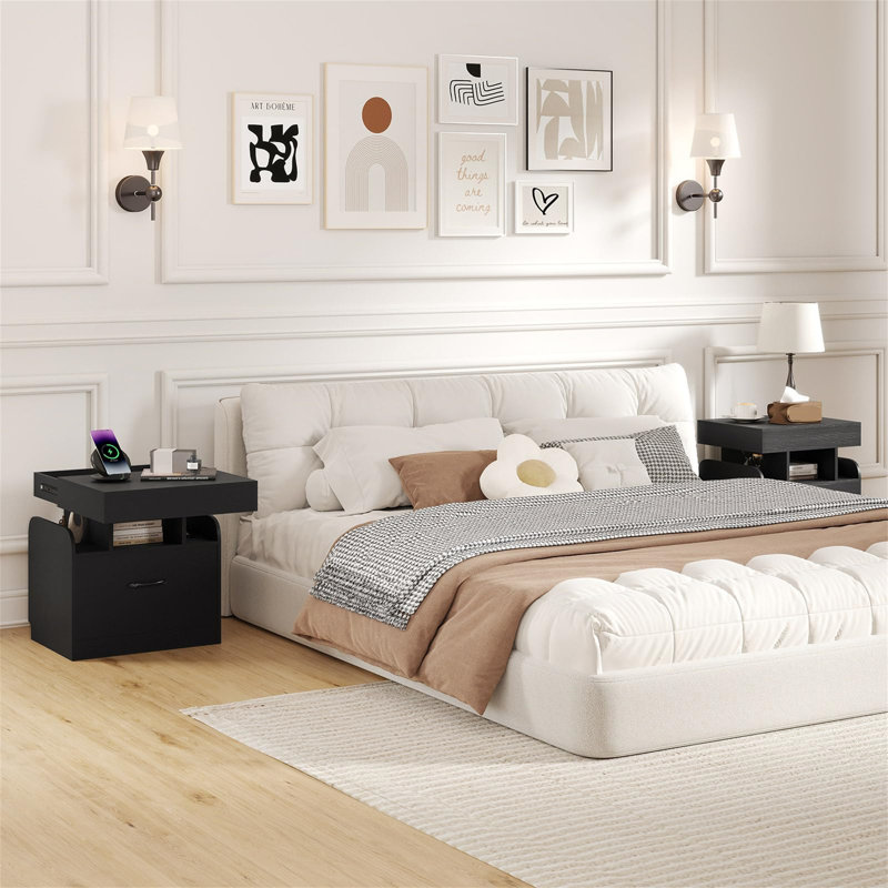 50cm W Manufactured Wood Bedside Table, Black