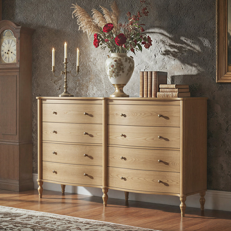 63'' W Vintage 8-Drawer Dresser, Yellow Wood