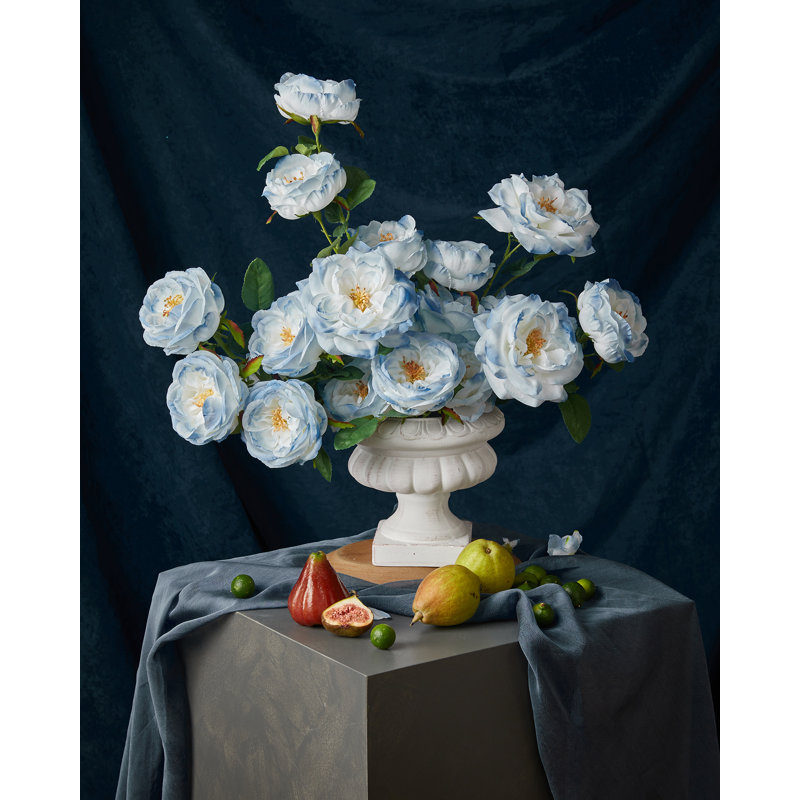 Fleurs roses artificielles 17 po, Bleu