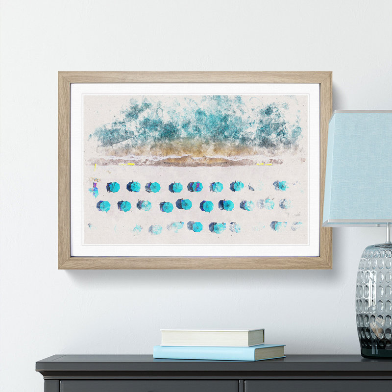 On the Beach - Picture Frame Graphic Art Print, 62cm H x 87cm W x 2cm D, Oak Framed