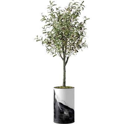 Arbre artificiel en pot d'olivier en soie pour décoration intérieure et extérieure - H 60 po (pot et arbre)