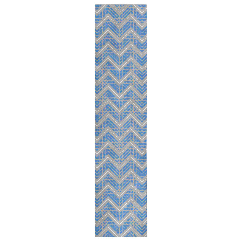 Stephenie Classic Hand Drawn Chevron Table Runner, 16" x 90", Sky Blue/Gray