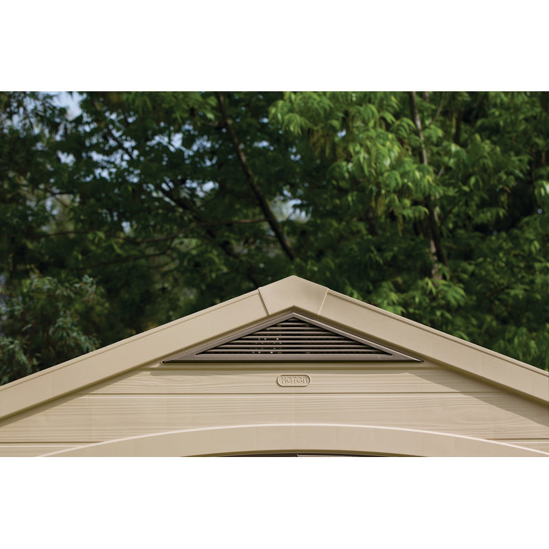 Keter Factor 8x8 ft. Durable Resin Outdoor Storage Shed With Floor and Double Doors for Garden Patio Furniture and Tools, Brown
