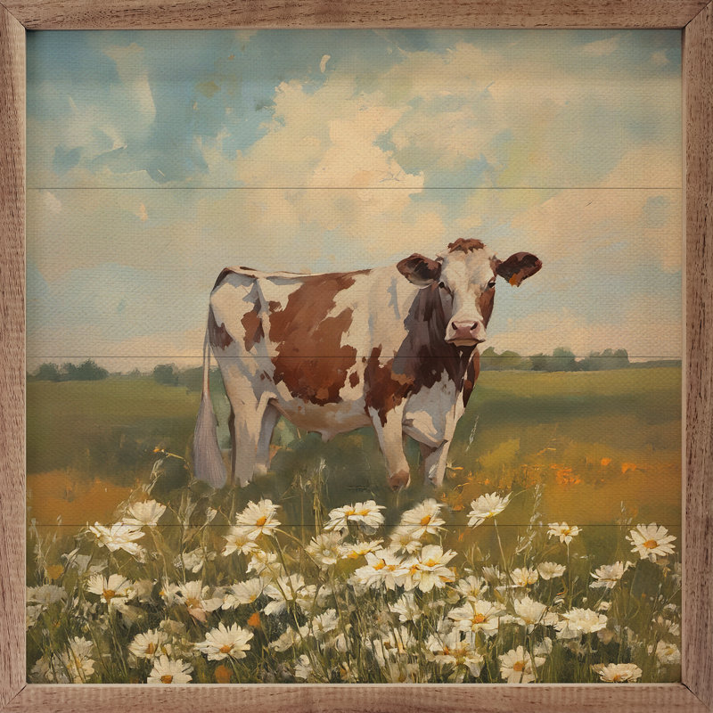 Holstein rouge et brun avec des fleurs, H 4 po x l 4 po