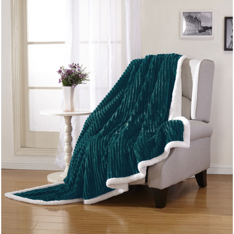 Jeté douillet en sherpa côtelé Plush Home, Bleu sarcelle